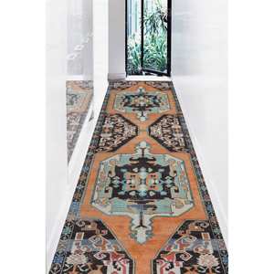 Alfombra con Patrón Kilim Naranja, Alfombra Estampada con Diseños Navajo, Aztecas y Orientales, Alfombra de Terciopelo de Lujo - Product Image 4