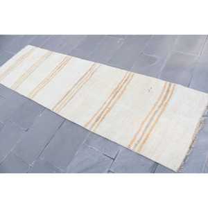 Vintage Turkish <b>Rug</b> 2.5x8.5 ft, White <b>Runner</b> Floral Wool <b>Rug</b> - Product Image 3