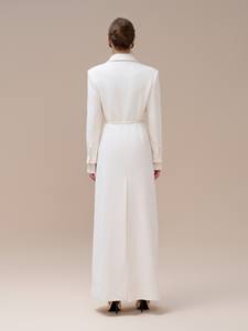 Long Manteau Pour Femmes Usine Fabrication Gwen Longueur Manteau Avec Poches Tweed Laine Longs Manteaux Blanc Professionnel Usine - Product Image 3