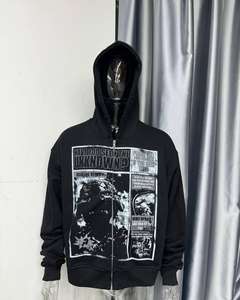 Sweat à capuche en coton 100% imprimé sur mesure, noir, série High Street, lavage à l'acide, sweat à capuche surdimensionné, lavage à la pierre, vintage - Product Image 5