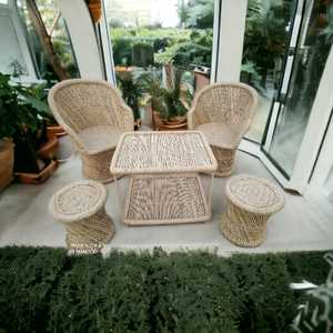 เก้าอี้โซฟาไม้ไผ่สานแบบวินเทจหรูหราพร้อมโต๊ะเฟอร์นิเจอร์หวายไม้ไผ่ห้องนั่งเล่น - Product Image 4