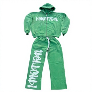 Ensemble de survêtements unisexes de luxe personnalisés style streetwear avec strass, effet délavé vintage, en coton et polyester pour hommes - Product Image 1