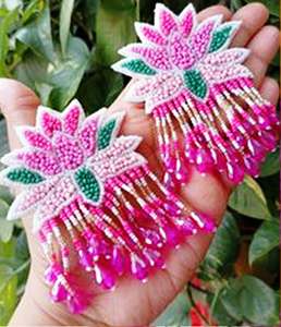 Pendientes de cuentas con diseño de kalash rosa y amarillo, pendientes de cuentas para mujer, joyería festiva para fiestas al mejor precio, pendientes de cuentas - Product Image 2