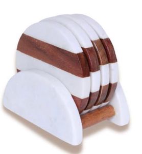 ที่รองแก้วทองเหลืองฝังหินอ่อนแผ่นรองแก้วเรซิ่นทรงสี่เหลี่ยมกันความร้อนแผ่นรองแก้วสำหรับห้องครัว - Product Image 3