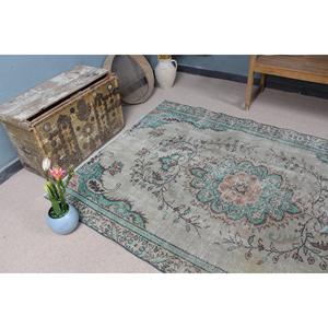 Alfombra Vintage de Lana con Diseño a Cuadros Azul Turco, 5x7.3 pies - Product Image 5