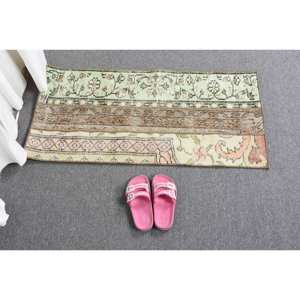 Tapis Vintage en Laine Turque de 1.6X3,2 pieds, Design Patchwork Beige et Vert, Tapis de Salon Tissage Plat avec Support en Latex - Product Image 5