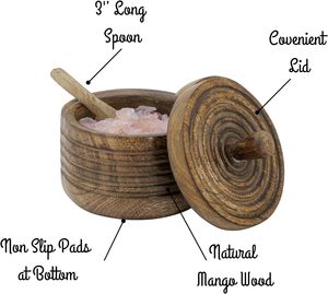 Cave à sel rustique avec couvercle et cuillère, bol à sel en bois sel poivre en bois gardien, pot à épices et herbes, sucre à thé - Product Image 5