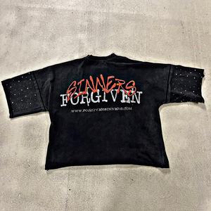 เสื้อยืดผ้าฝ้าย100% ดีไซน์ลำลองทรงหลวมและผ้าถักที่มีลวดลายแข็งและวัสดุโพลีเอสเตอร์/ ผ้าฝ้าย - Product Image 2