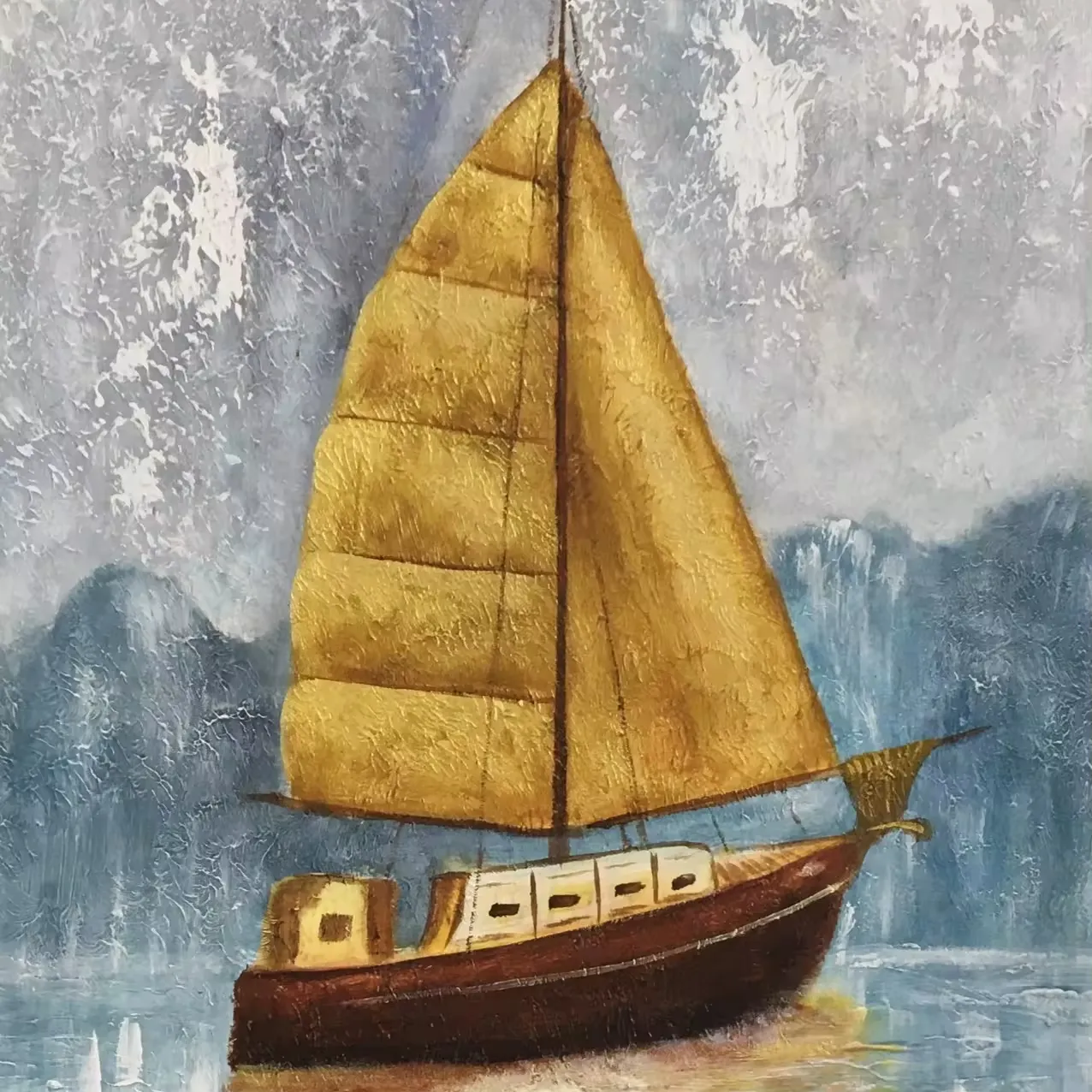 Barco personalizado paisaje marino Vinpi lienzo pinturas al óleo de alta calidad dormitorio objetos decorativos hogar Hotel restaurante
