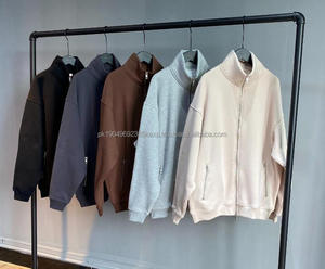 Veste à col montant à double fermeture éclair en polaire 360g, style streetwear, pour hommes et femmes, coupe ample, col montant, fermeture éclair, fournisseur personnalisé - Product Image 2