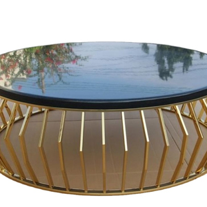 Table basse en verre avec cadre métallique, 3 pièces, élégant, rond, 3 pièces - Product Image 1