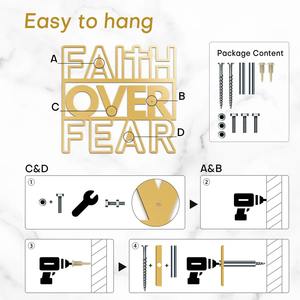 FAITH OVER FEAR Décoration murale en métal doré Convient pour le bureau, la chambre à coucher et le style d'intérieur moderne Vente en gros en provenance d'Inde - Product Image 2