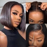 Perruque Bob Lace Front en Cheveux Humains Vierges Prête à l'Expédition, Perruques Bob Courtes Bouclées Vierges Transparentes Sans Colle pour Femmes Noires