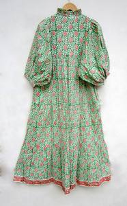 2023 meilleure qualité imprimé femmes longue Maxi robe vêtements de fête avec bouton décoration tissu lavable-Direct fabricant indien - Product Image 2