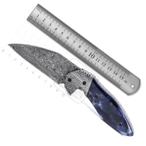 Cuchillo plegable de acero de Damasco de hueso de camello, supervivencia al aire libre, Bushcraft, Camping, EDC, cuchillo de bolsillo para caza - Product Image 3