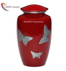 Urne de crémation en aluminium papillon personnalisée classique rouge souvenir adulte mémorial cendres bocaux fournitures funéraires urnes fabricant - Product Image 2