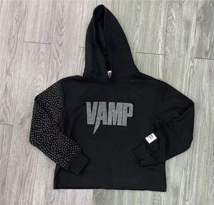 Streetwear Label Oversize Cropped Rhinestone Hoodie Pullover 100% Cotton Boxy Fleece Hoodies para hombres - Product Image 6