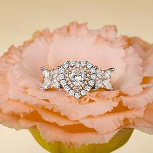Anillo de Boda Jeulia con Doble Halo y Corazón de Dos Tonos - Aleación Chapada en Oro de 6mm con Incrustaciones de Garras - Product Image 5