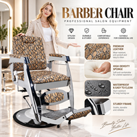 Fauteuil de Barbier Hydraulique Professionnel en Cuir PU Marron Motif Serpent avec Repose-Pieds pour Salon de Coiffure Moderne