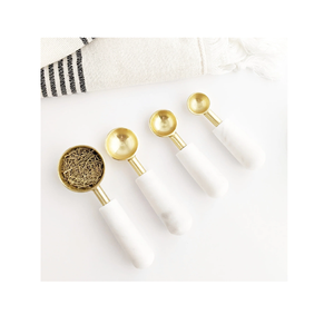 Cuillère artisanale en laiton massif pour café et thé cuillère à épices ensemble poignée en marbre de taille différente au coût le plus bas - Product Image 2