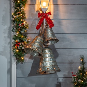 Set of 3 Iron Galvanized Hanging Bells With Jute Rope for <b>Christmas</b> Holiday Party Decor Hanging Ornament Tree Bells - Product Image 5