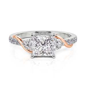 Anillo de Compromiso Jeulia Amore de Dos Tonos con Tres Piedras de Moissanita de Corte Cuadrado - Product Image 1