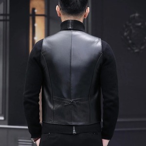 Chaleco clásico de piel de oveja auténtica para hombre, chaleco con cuello en V, chaleco cálido de invierno para hombre, trajes formales informales sin mangas para hombre - Product Image 2