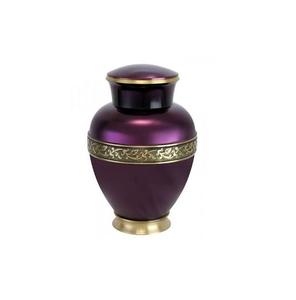 Urne funéraire en métal violet de luxe pour cendres humaines adultes, bande gravée en or, fabricant OEM, vente en gros, urne commémorative. - Product Image 1