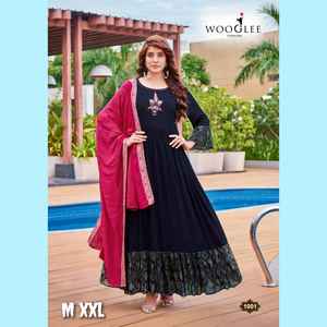 El último diseñador de Fab Zone, vestido Anarkali con estampado Jacquard de viscosa y rayón pesado, Sari tradicional con estilo Salwar Kameez - Product Image 2