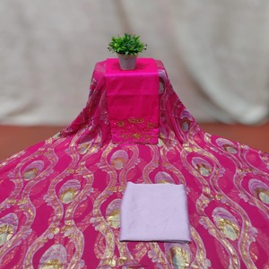 Nuevo Vestido de Chifón Jacquard Fransawi Rosa Fucsia de Calidad Superior, Exclusivo de Somalia, para Niñas, con Intrincados Detalles Dorados - Product Image 1