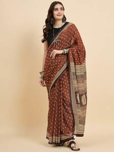 Sari en coton imprimé, motif floral en relief, écologique, toutes saisons, longueur de 6,3 mètres (avec blouse) - Product Image 6