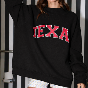 Women Oversized <b>Stand</b> Collar Printed Pullover Sweatshirt with Badge Sequined Fleece Fabric Winter Autumn Casual Top - Product Image 2