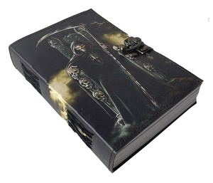 Leather Printed <b>Journal</b> <b>Notebook</b> Handmade Day of Dead Reaper Print Design Vintage Cotton Paper <b>Journals</b> for Men and Women - Product Image 1
