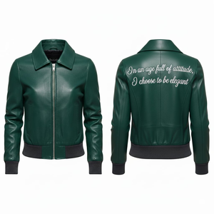 Veste de motard pour femme en coton vert de luxe, coque en polyester imperméable, vêtements d'extérieur d'hiver, personnalisable - Product Image 1