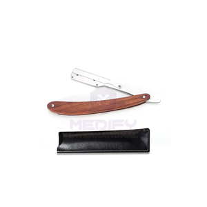 Hoja de afeitar de salón de corte recto profesional de alta calidad, acero inoxidable alemán, madera, reutilizable, ligera, MEDIFY - Product Image 1