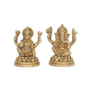 Idole artisanale Laxmi Ganesh en laiton et aluminium, design artistique traditionnel vintage pour la décoration de la maison et du bureau, pour le festival Diwali - Product Image 1