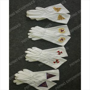 Master Mason Blue Lodge Gants avec broderie à la machine en coton blanc Franc-maçon Regalia avec cuir et logo personnalisé - Product Image 3