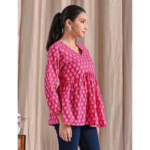 Rani Jaipuri Breathable Block Printed Cotton Peplum <b>Top</b> - Product Image 3