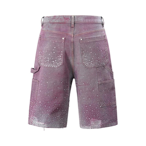 Short d'été en denim brodé pour hommes Short pour hommes déchiré mi-longueur élastique Nouveau pantalon mince cinq-quarts - Product Image 2