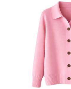 Women Pink Button Front Knit Cardigan Sweater Long Sleeve Soft Casual <b>Winter</b> <b>Top</b> With Polo Collar For Ladies Fashion Wear - Product Image 3
