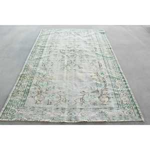 พรมตุรกี 5.4x8.3 ฟุต สีเขียวขาว พรมขนสัตว์โมร็อกโกแบบวินเทจ - Product Image 1
