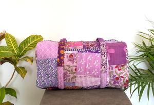 Bolsa de Viaje Grande, Informal, de Lujo, con Estampado de Bloques de Algodón Hecha a Mano, Estilo Patchwork, para Gimnasio, Yoga, Acolchada, Ecológica - Product Image 4