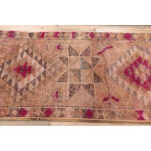 2.6x11.1 ft Vintage Runner Rug, <b>Brown</b> Pink Turkish Plants & trees <b>Wool</b> Rug - Product Image 3