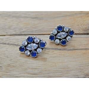 Boucles d'oreilles fines en argent sterling 925 Onyx bleu naturel Zircon cubique Pierres précieuses vertes Bijoux de conception florale - Product Image 5