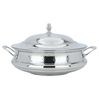 Casserole martelée en acier inoxydable bol chauffe-plats en argent avec couvercle et poignées pour servir des aliments élégants