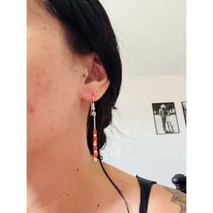 Navajo Handmade Orange <b>Opal</b> (Man-Made) & Sterling Silver Drop Dangle <b>Earrings</b> - Product Image 2