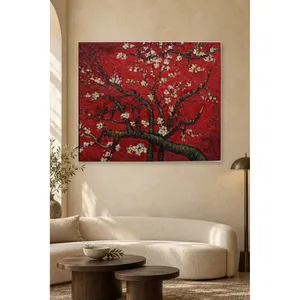 Impression sur toile Fida Van Gogh, fleurs d'amande sur fond rouge - Product Image 5