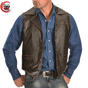 Gilet de mode pour hommes de qualité 100% cuir col en v coupe-vent et respirant avec décoration de bouton pour l'hiver - Product Image 1