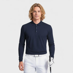 Camisa Polo de golf de manga larga bordada personalizada, ajuste regular para hombres - Product Image 1