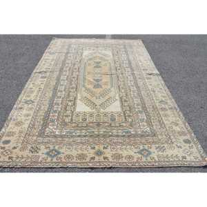 Vintage Large Rug 6.6x9.9 ft, <b>Brown</b> Abstract Turkish <b>Wool</b> Rug - Product Image 1
